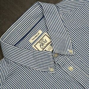 Jos. A. Bank Seersucker Shirt Mens 2XLT Blue Gingham Tailored Fit Short Sleeve